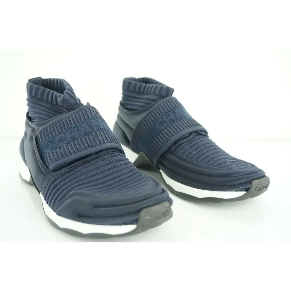 Chanel Navy Blue Stretch Fabric CC Logo High Top Sneaker Sock
